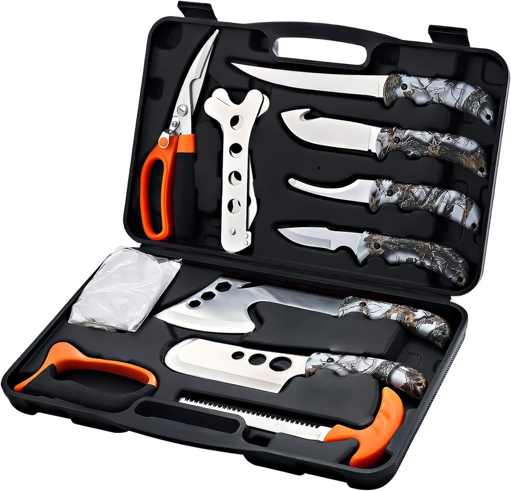 Knife Set Field Dressing Kit Portable Butcher Game Processor Set, 12 Pieces