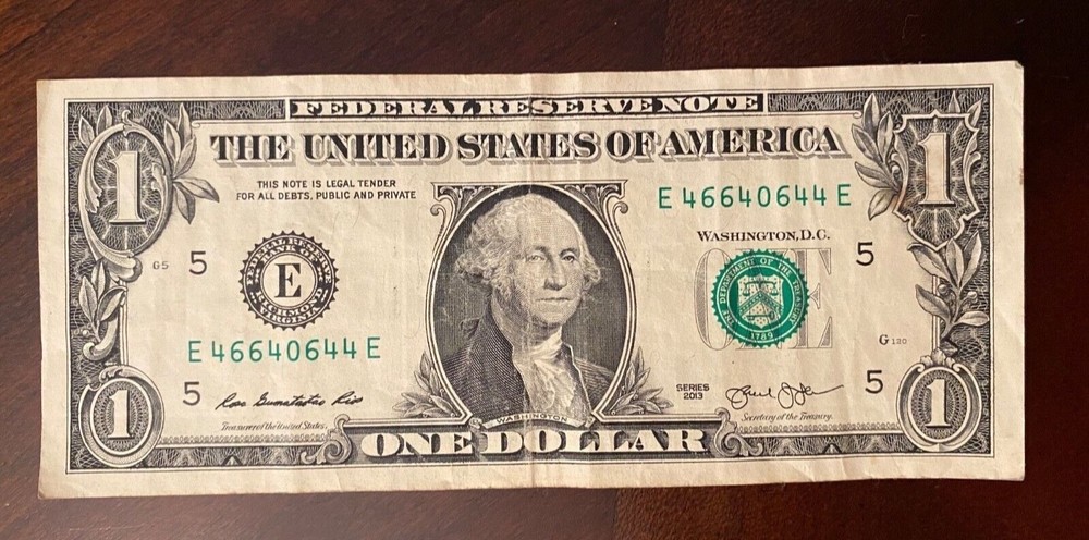 $1 Trinary note four 4s the devil’s 666, and double Es. 97.5 VERY COOL index 