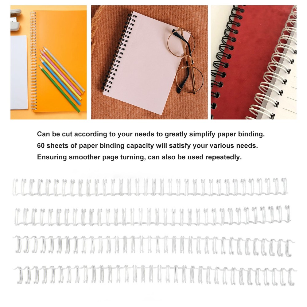 White 100x Double Loop Wire Binding Spine 60 Sheet Capacity 3:1 Pitch 34 Loop 9.
