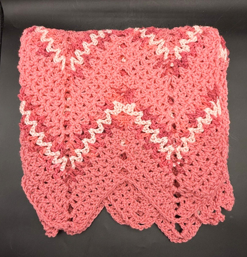 Hand Crafted Crochet 29x51 Pink Bed Decor Throw
