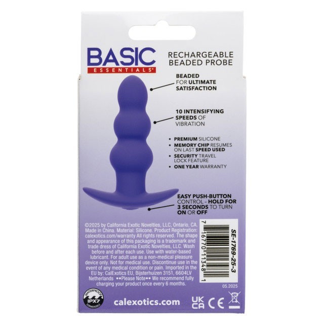 CalExotics Basic Essentials Rechargeable Beaded Probe Butt Plug Purple