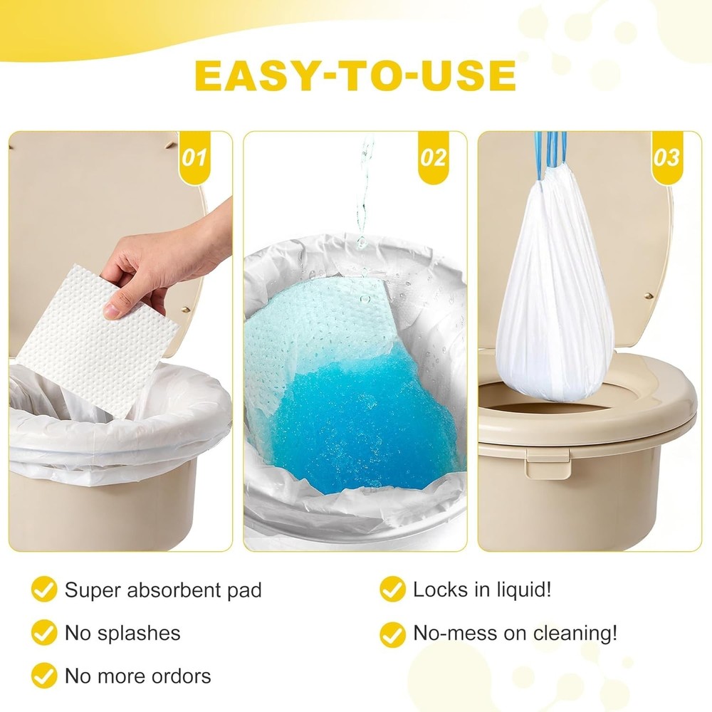 50 Pack Bedside Commode Liners with 50 Pack Super Absorbent Pad