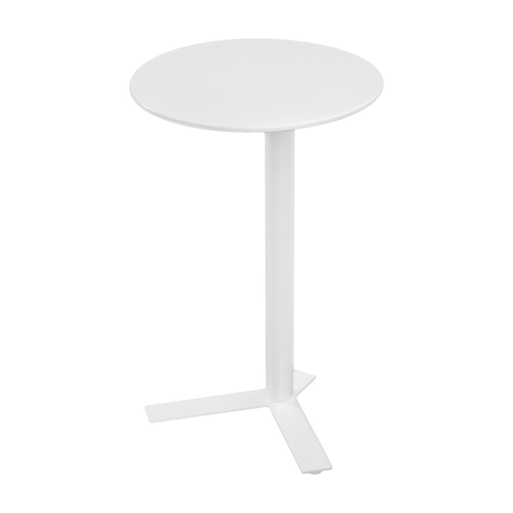 White Iron Round Side Table Modern Couch End Table Nightstand With Y-shaped Base