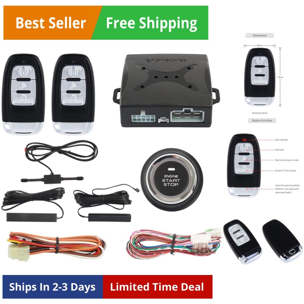 PKE Passive Keyless Entry Car Alarm System Push Button Start Remote Start Sta...