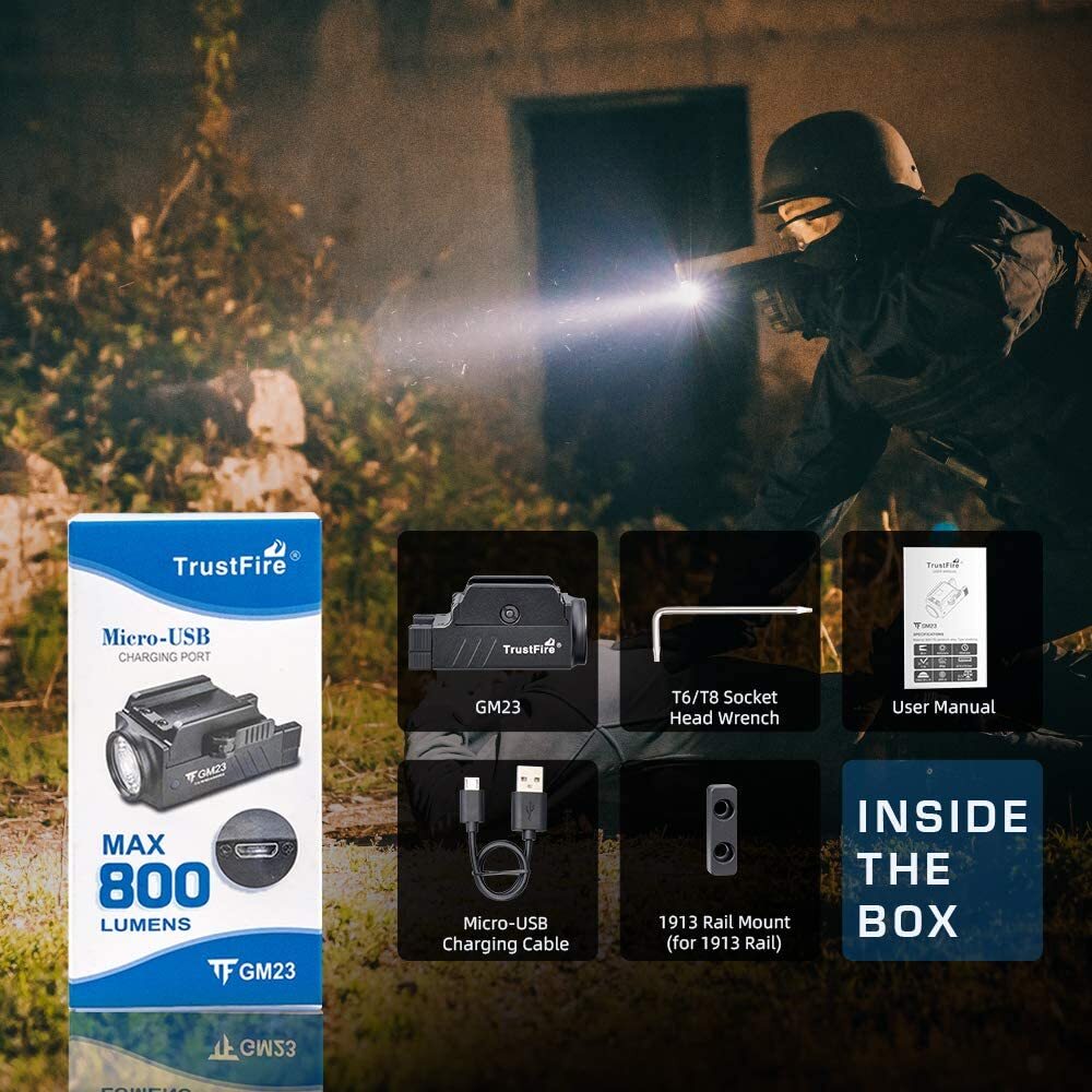 Trustfire Compact Tactical Handgun Mounted Pistol Light Glock Gun LED Flashlight