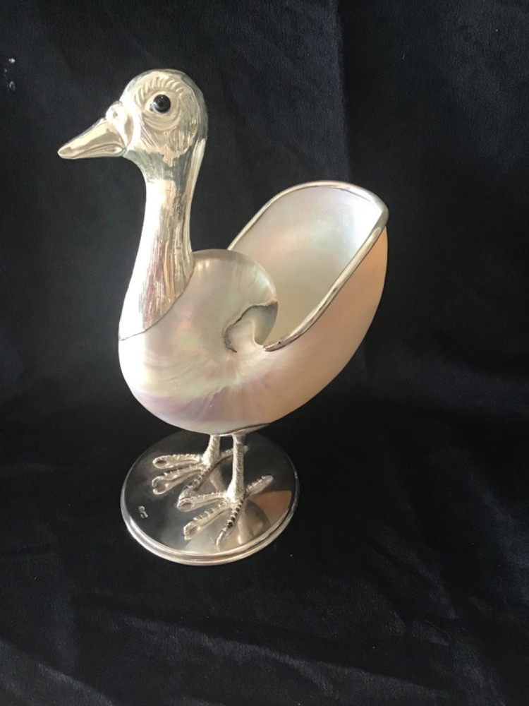 Gabriella Binazzi Signed Bird Nautilus Shell - Silverplate 9" Beautiful