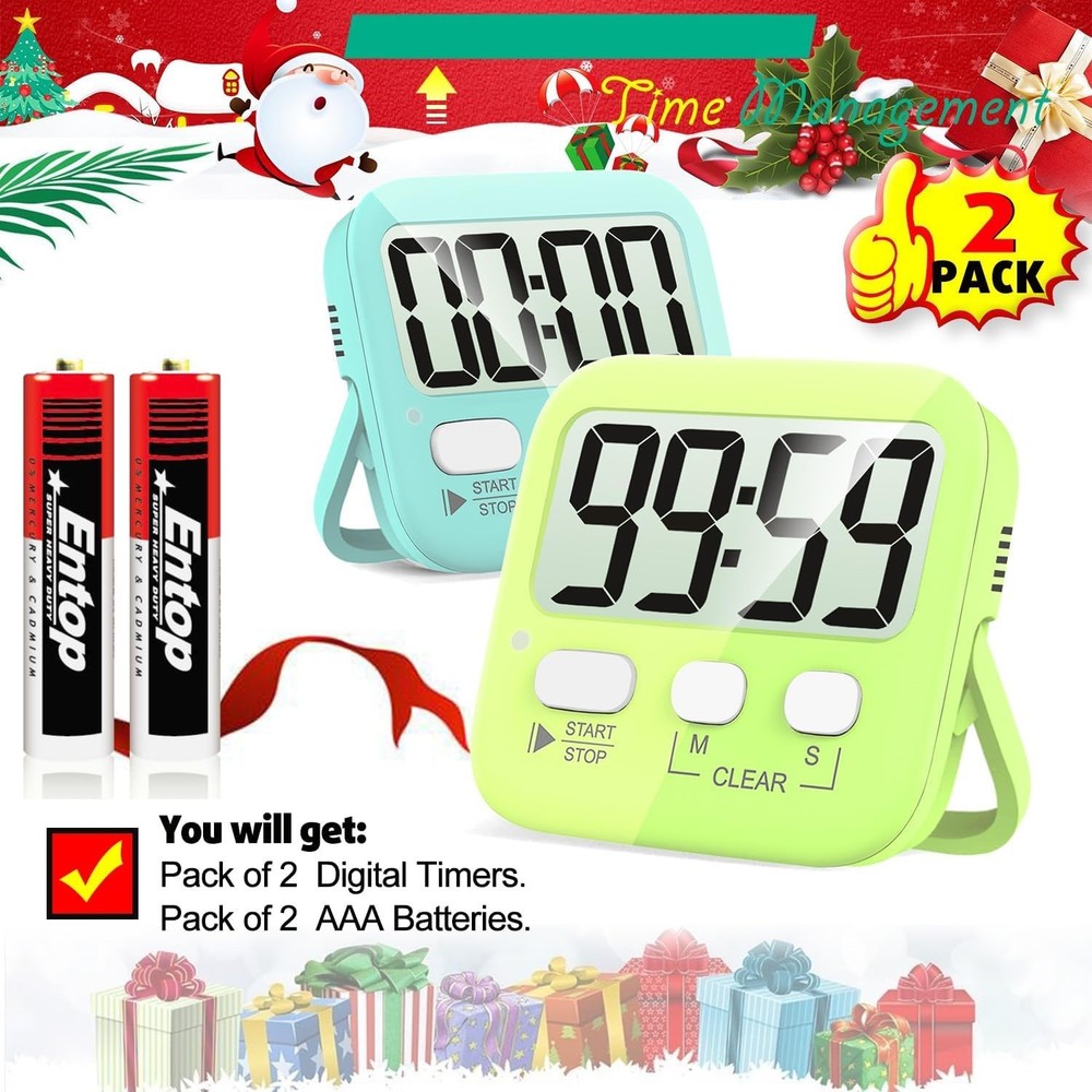 Digital Kitchen Timers 2 Pack Magnet Countdown for Cooking Classroom Exercise
