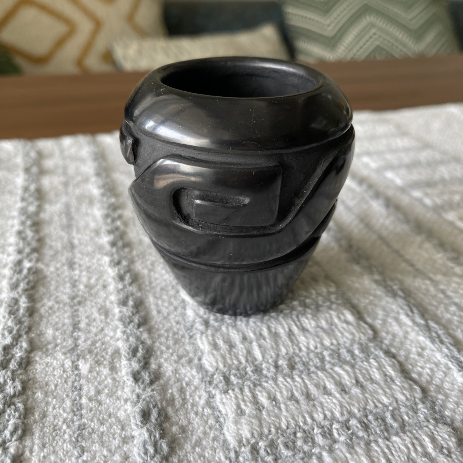 Santa Clara Pueblo Blackware Pottery 3 1/4 Vase Signed Stella Chavaria