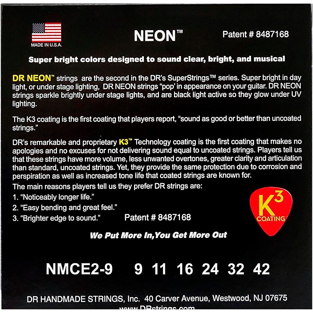 DR Strings Hi-Def NEON Multi-Color Light Electric Guitar Strings (9-42) 2 Pack