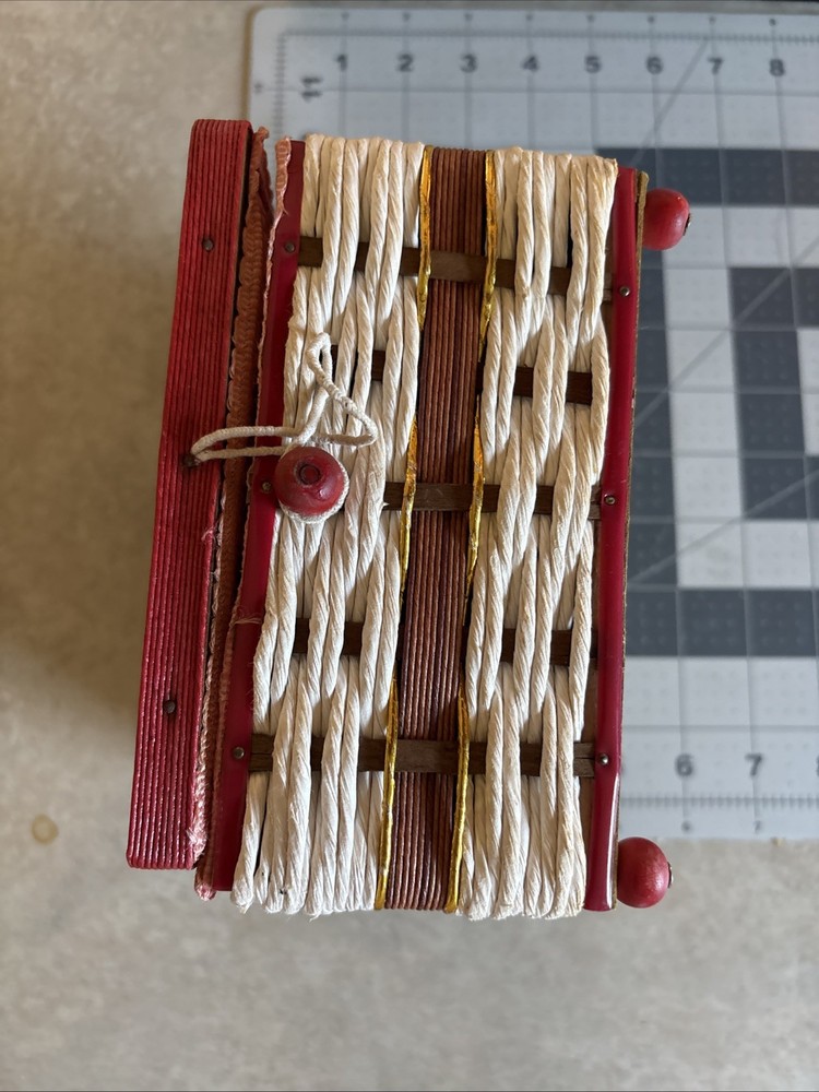 Vintage raffia straw Small Sewing Box Retro Red