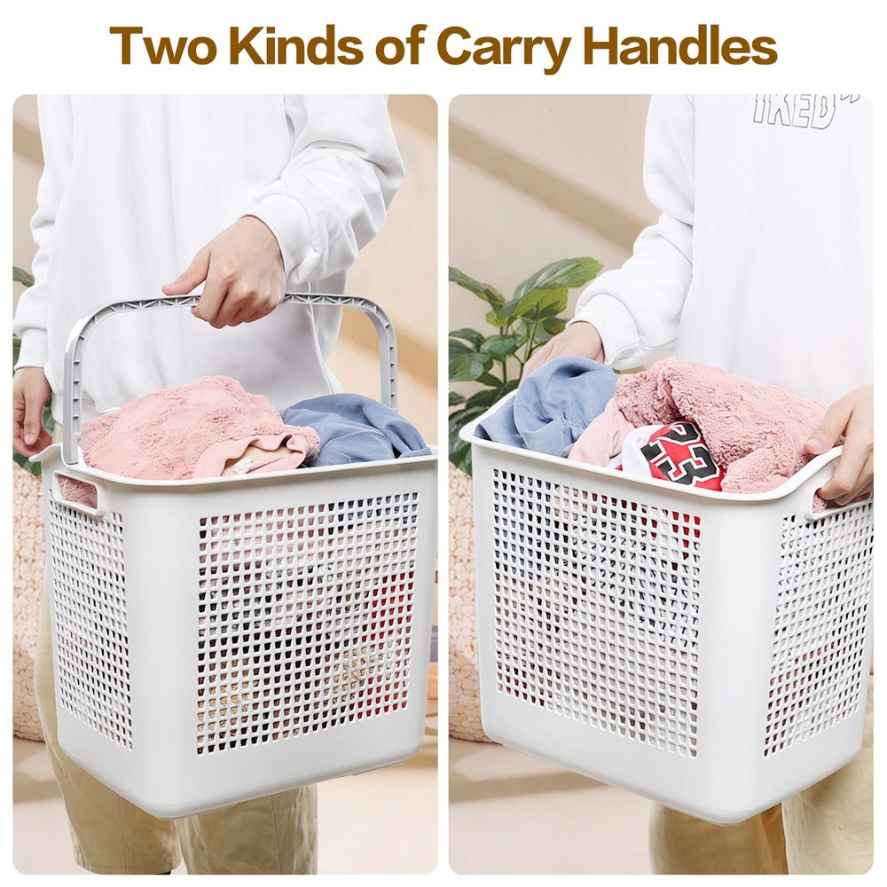 4-Pack Flexible Laundry Hamper Plastic Laundry Basket with Carry Handles White