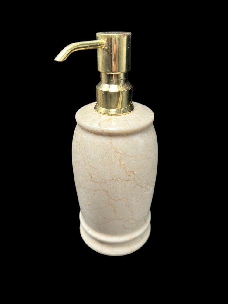 Frontgate Designer Solid Travertine Marble Toothbrush Holder & Lotion Dispenser