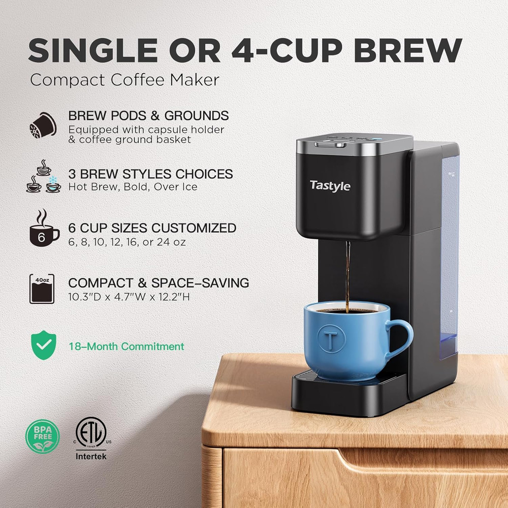 Single Serve Coffee Maker, Iced and Hot Coffee Machine for K Cup & Grounds, Comp