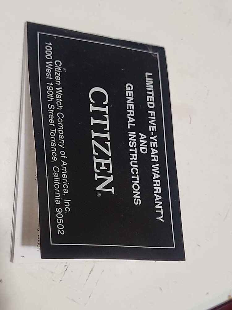 New CITIZEN Limited Five Year Warranty & General Instructions Booklet