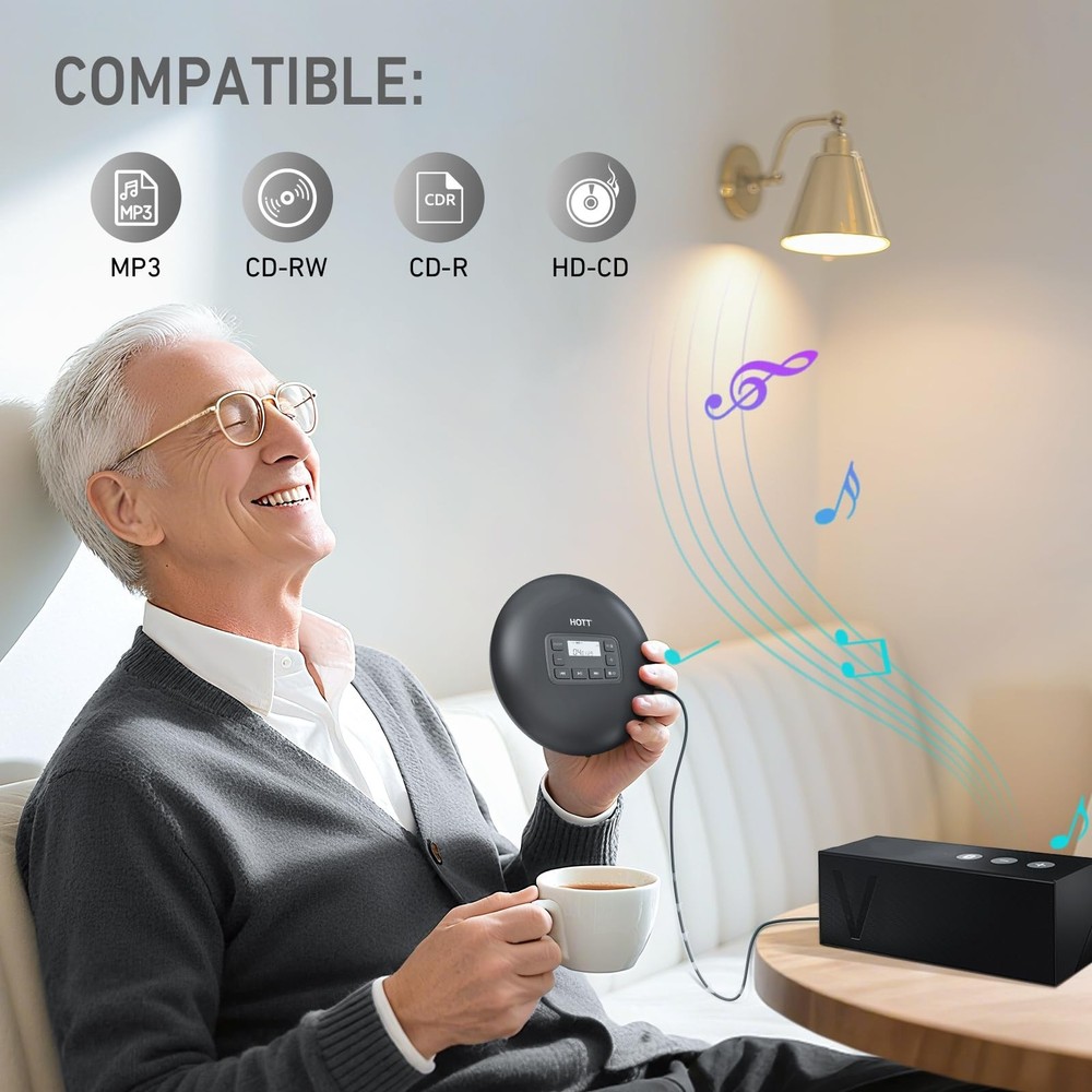 HOTT C204 Basic Portable CD Player with Anti-Skip Protection - AA Battery Pow...