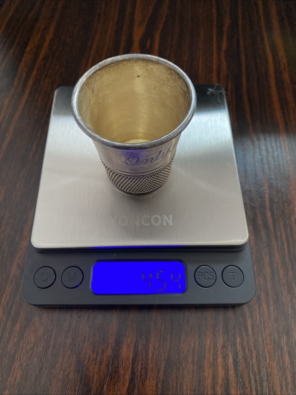 Vintage Sterling "ONLY A THIMBLE FULL" Jigger/Shot Glass 45 Grams