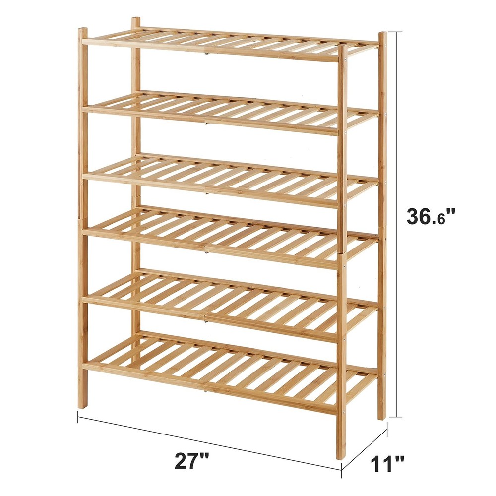 6-Tier Bamboo Shoe Rack for Entryway, Stackable | Foldable | Natural, Shoe Or...