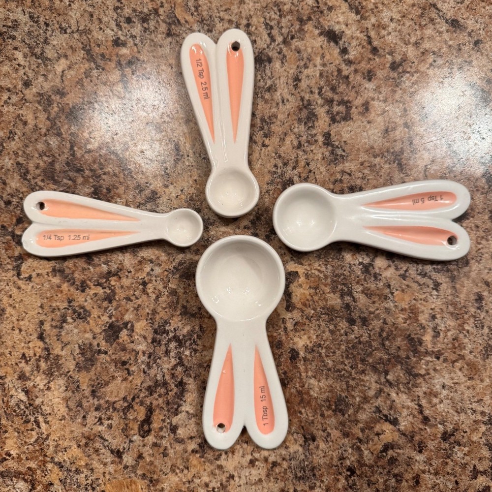 Cute Ceramic Bunny Rabbit Measuring Spoons Set Kitchen Baking Tool Easter Spring
