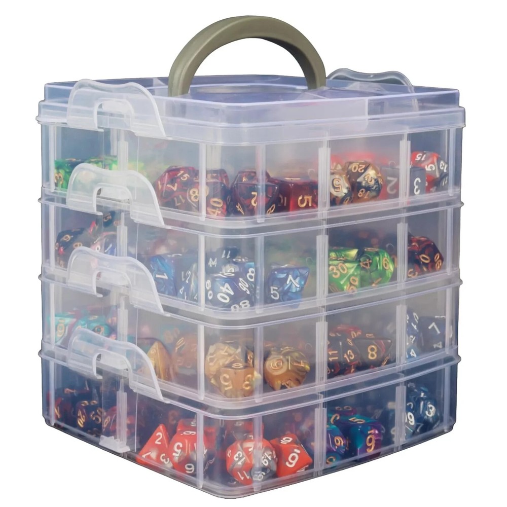 Dice Storage Box with Removable Dividers Polyhedral Dice Plastic Organizer