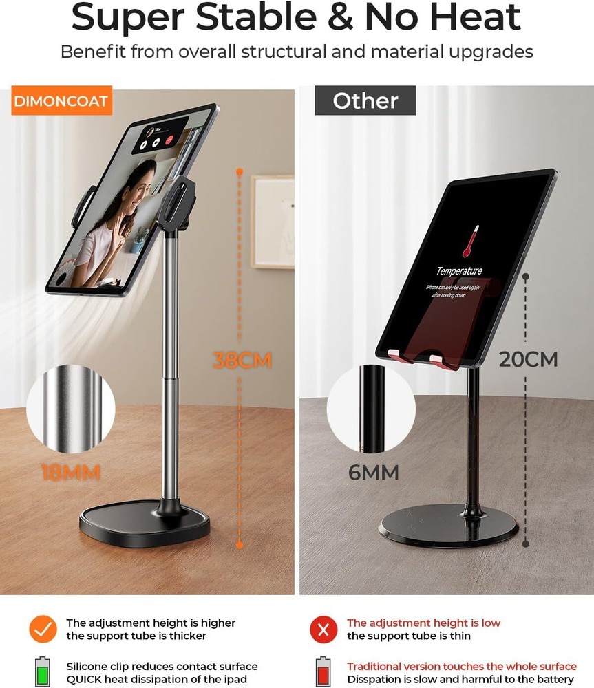 Height Adjustable Tablet Stand for Desk, Tablet Holder 360° Rotation
