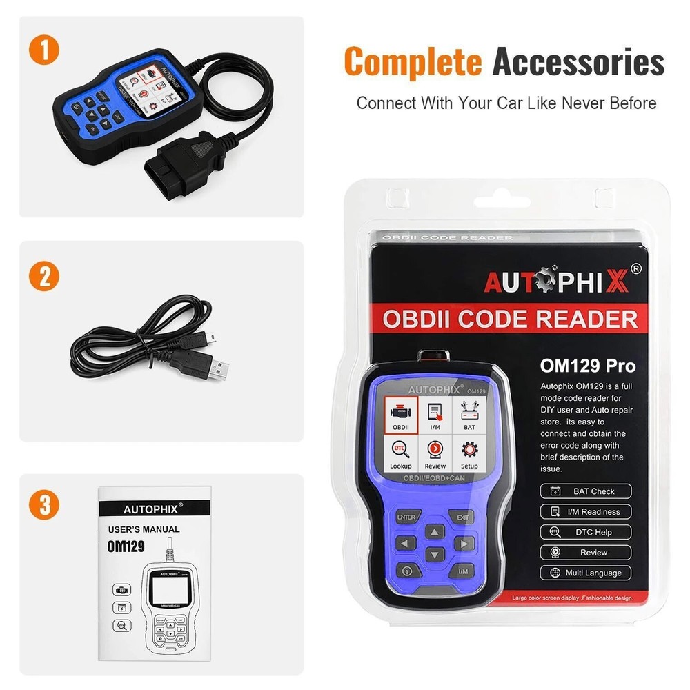 Autophix OM129 PRO OBD2 Scanner Code Reader 6V 12V Automotive Battery Load Test