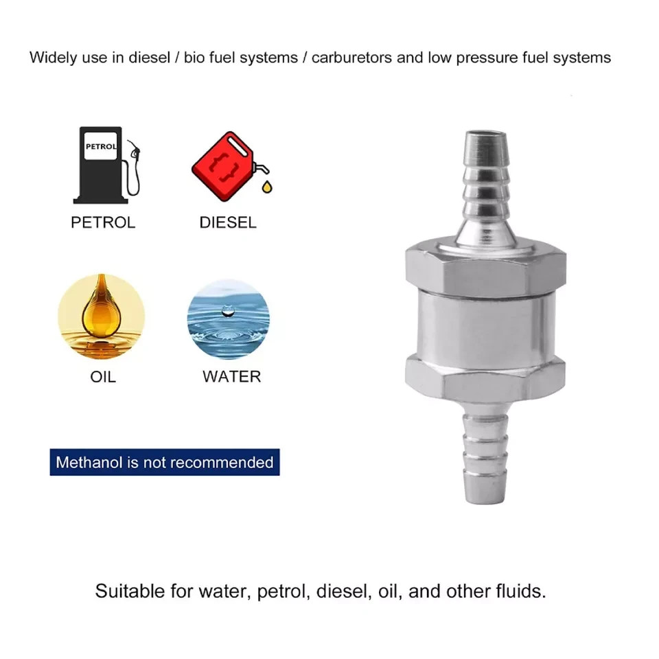 2 Pcs 8mm 5/16" Fuel Non-Return One Way Check Valve Petrol Diesel Oil Aluminum