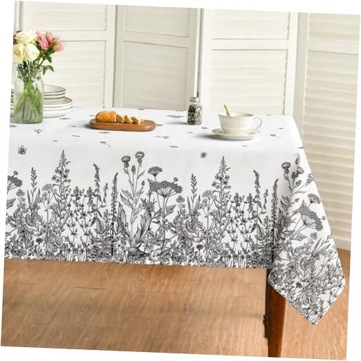 Spring Summer Tablecloth 60×84 Inch Rectangular, 60" x 84" (Rectangular) Black