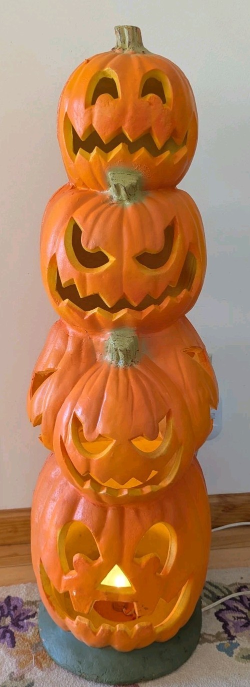 Vintage 1993 Trendmasters Stacked Jack o Lantern 36" Tower Lamp Halloween Decor
