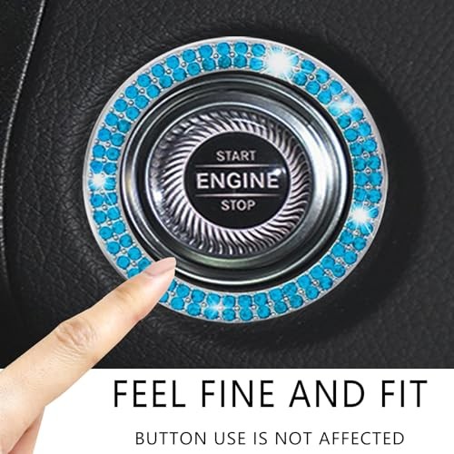 Bling Crystal Push Start Engine Button Cover, Car Rhinestone Engine Start Blue