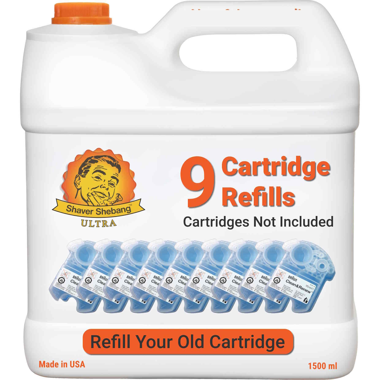 Braun Clean & Renew 9 cartridges refills from 1 bottle of Shaver Shebang Ultra