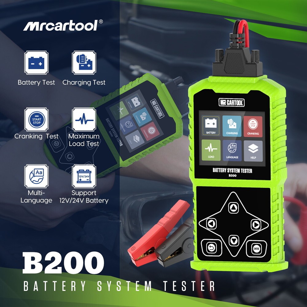 Car Battery Tester 12/24V Load Tester Charging System Analyzer Color LCD Display