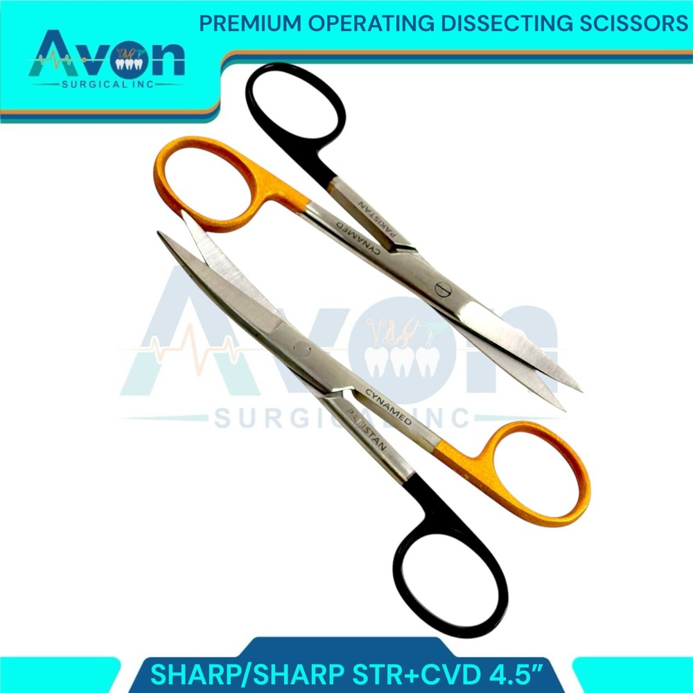 2PK - O.R Operating Scissors 4.5in, Sharp Tips, Cur & Str Blades, Premium