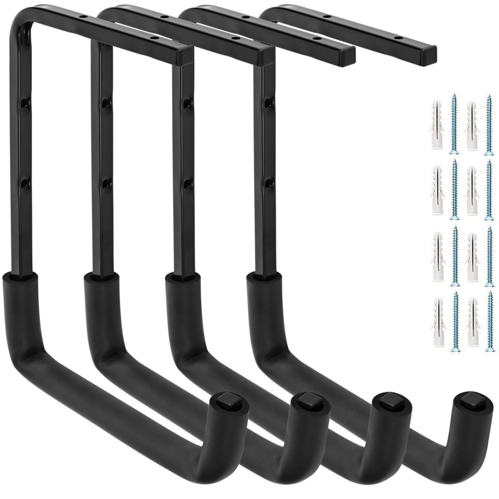 4pcs Ceiling Mounted Garage Hooks, Overhead Garage Storage Rack, Utility Ladd...