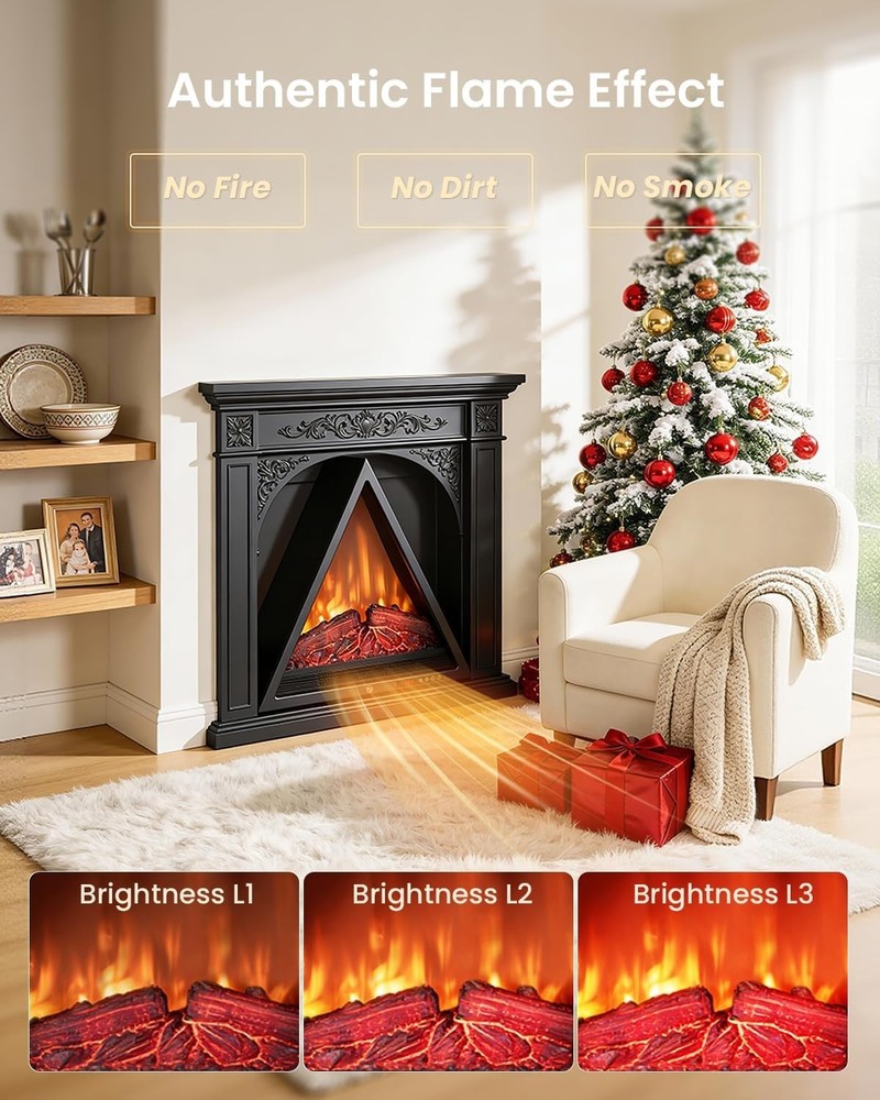 22" Triangular Electric Fireplace Heater 1500W LED Flame Timer Remote - NIB