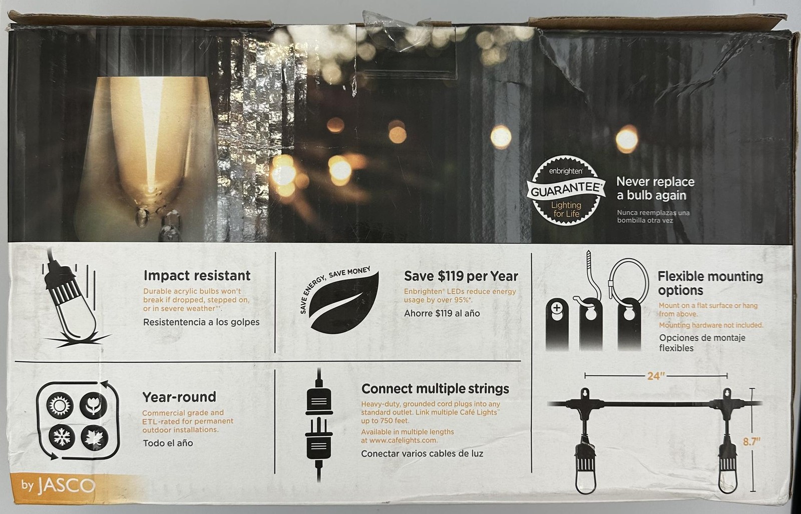 Enbrighten LED Cafe Indoor/Outdoor String Lights 48ft 24 Bulbs 2200K Warm White