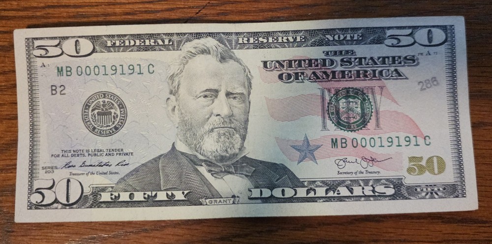 $50 Dollar Bill Fancy Serial Number