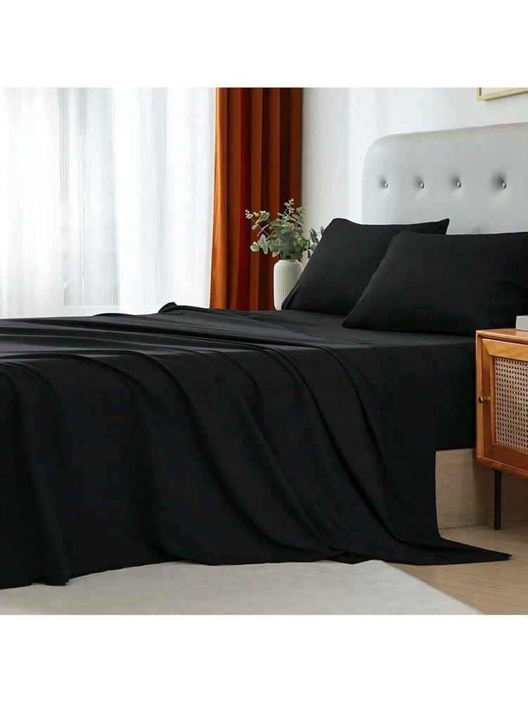 3/4 Piece Bed Sheet Soft Cooling Comfortable Breathable Bedding, Black