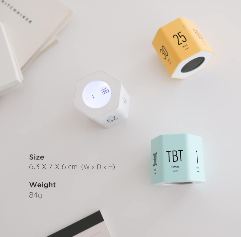 Hexagon Cube Digital Timer Clock, Pomodoro, Count Up/Down, White