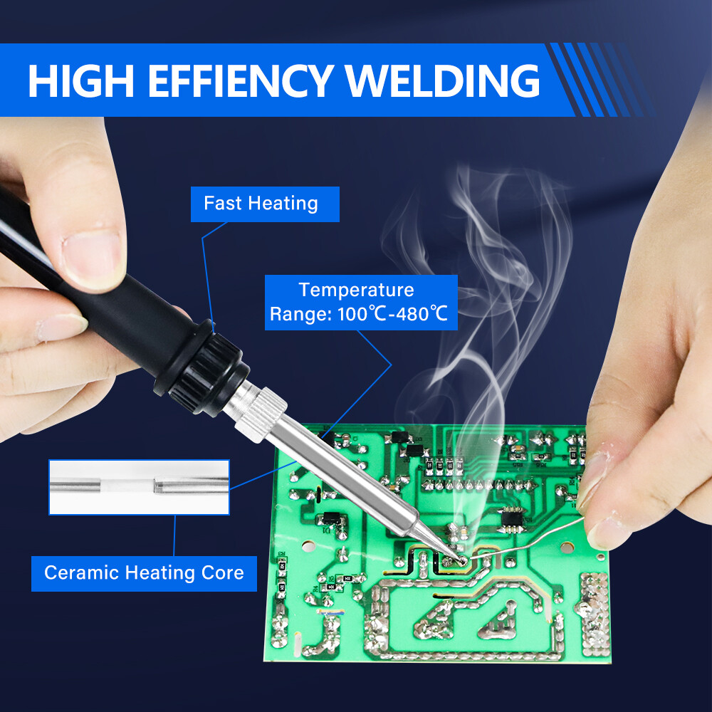 110V SMD Rework Soldering Station Iron Kit 60W Welding Tool Digital LED Display