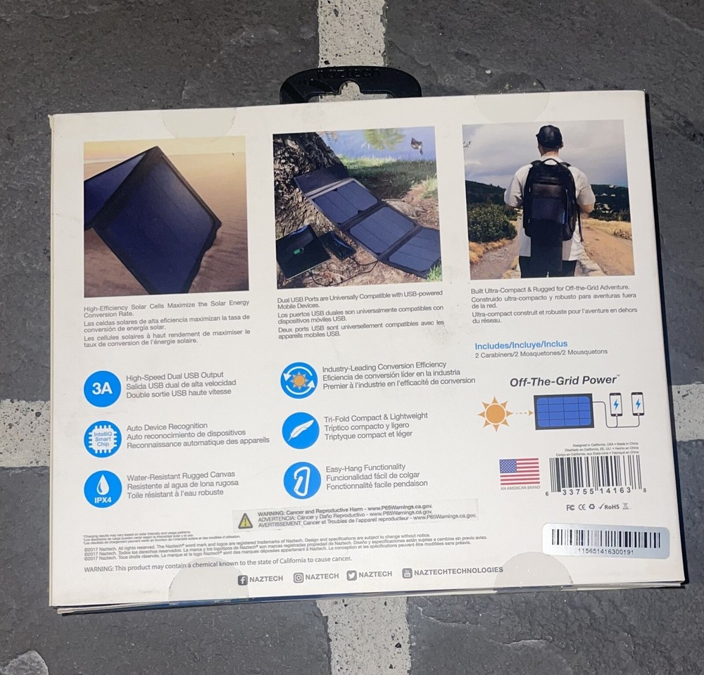 Naztech Portable Solar Panel Universal Charging Power Off Grid Power