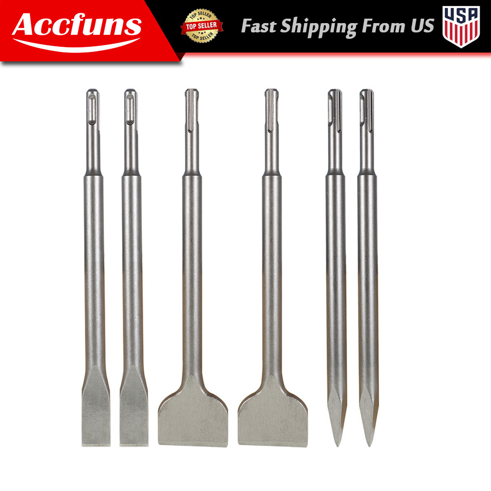 Concrete Drill Bit Set Includes Point Chisel + 20mm & 40mm Flat Chisel 6-Pack