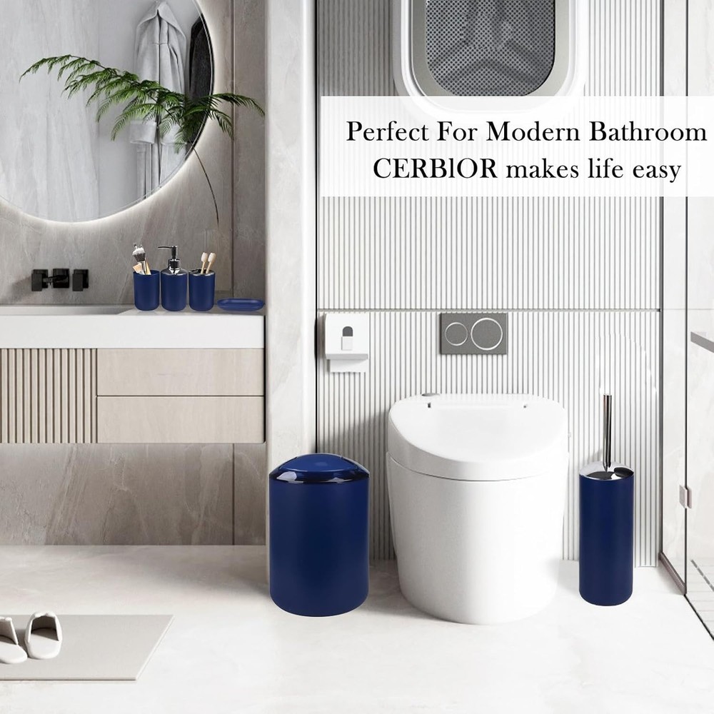 Bathroom Accessories Set 6 Pcs Bath Ensemble Includes Soap Dispenser Royal Blue