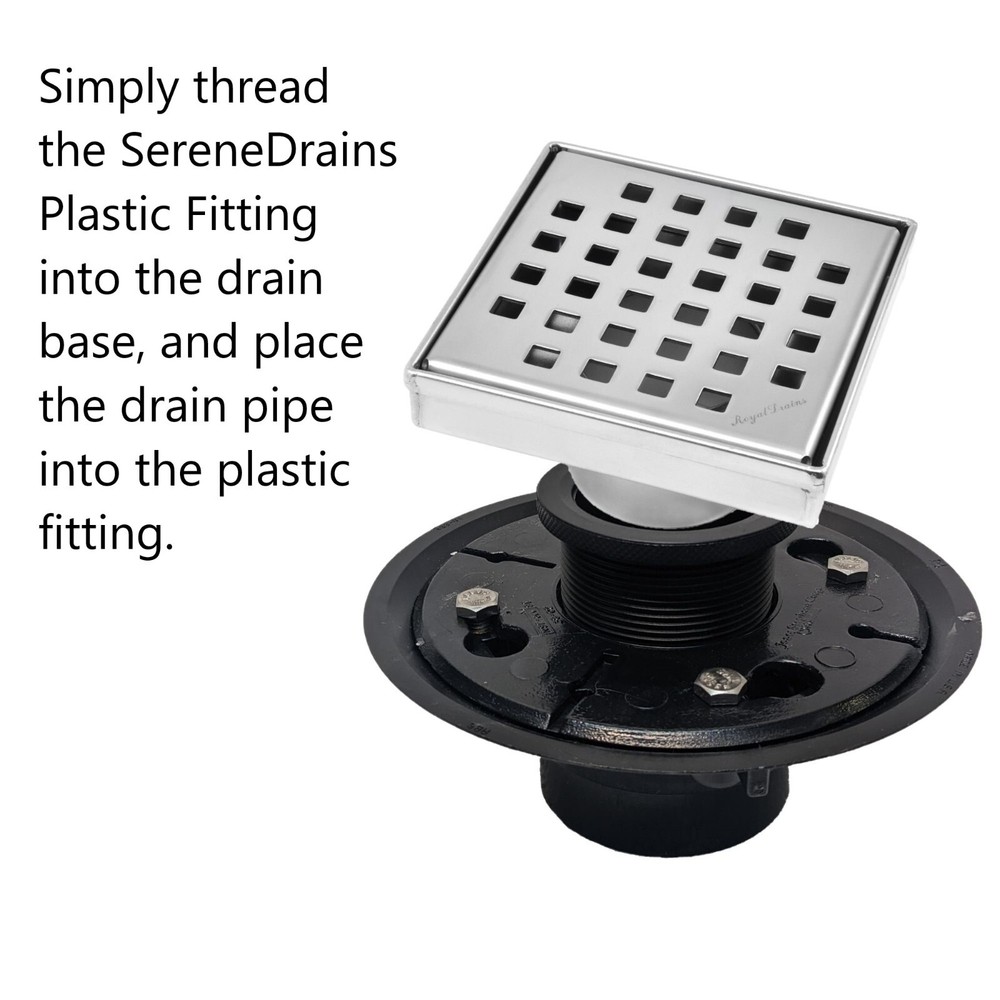 SereneDrains 2 Inch Cast Iron Shower Drain Base with Threaded Plastic Fitting