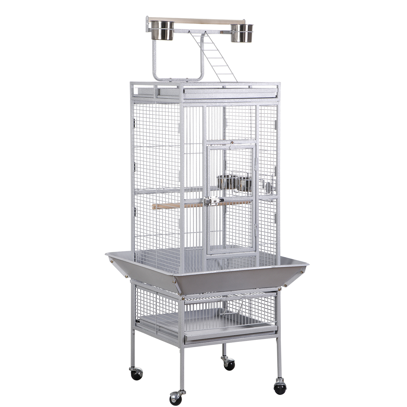 61" Wrought Iron Parrot Bird Cage Playtop w/ Rolling Stand for Cockatiels White