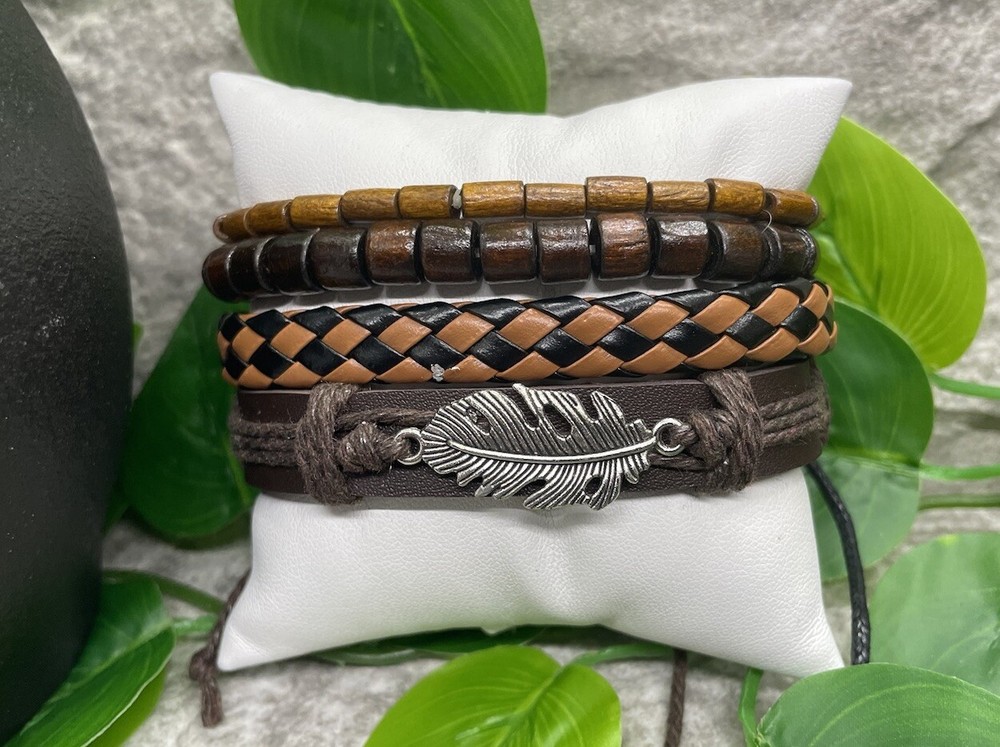 4 PC Leather Punk Bracelet Stackable Adjustable Tie New Free Ship B2775