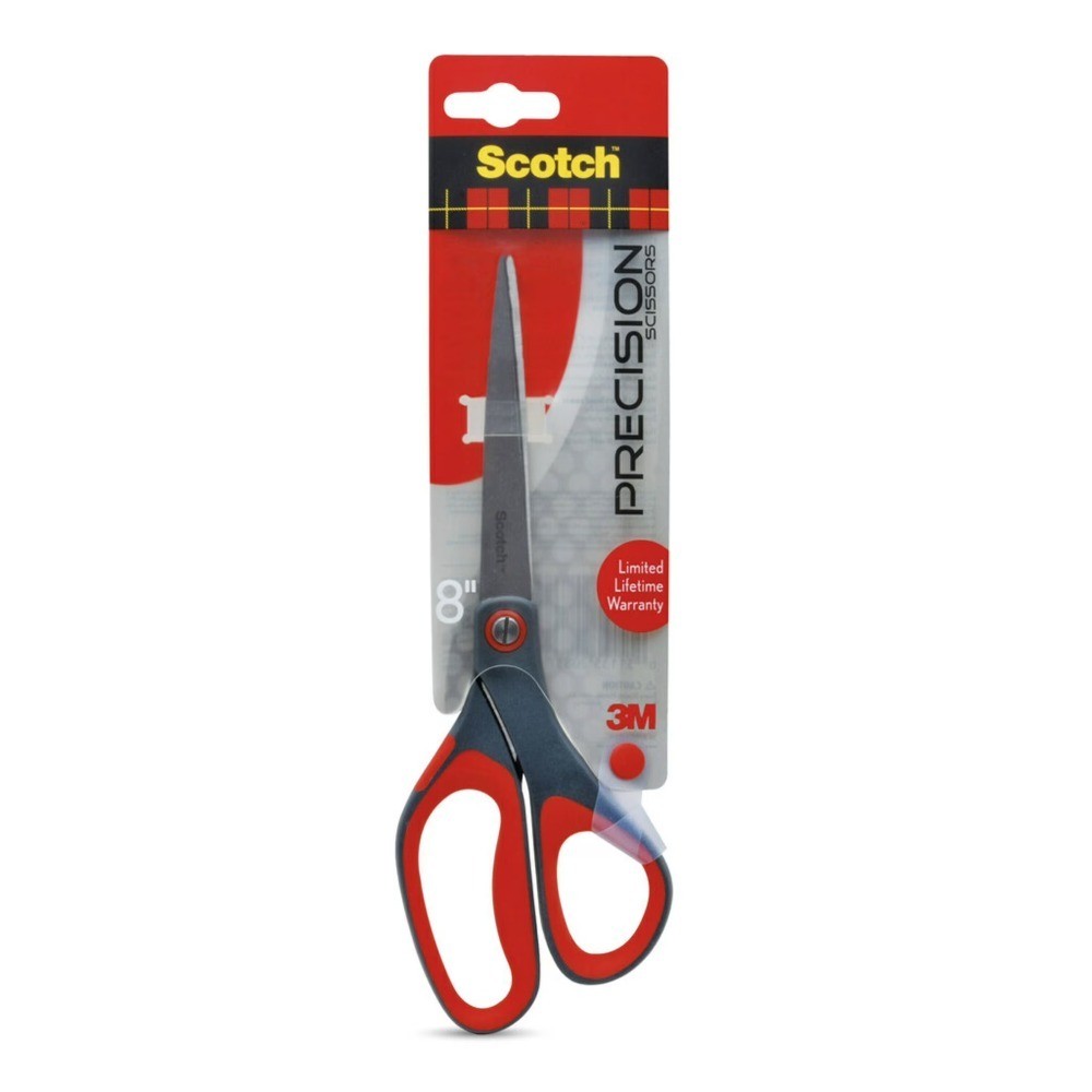 Precision Stainless Steel Crafting Scissors, 8", Pointed, Red & Gray
