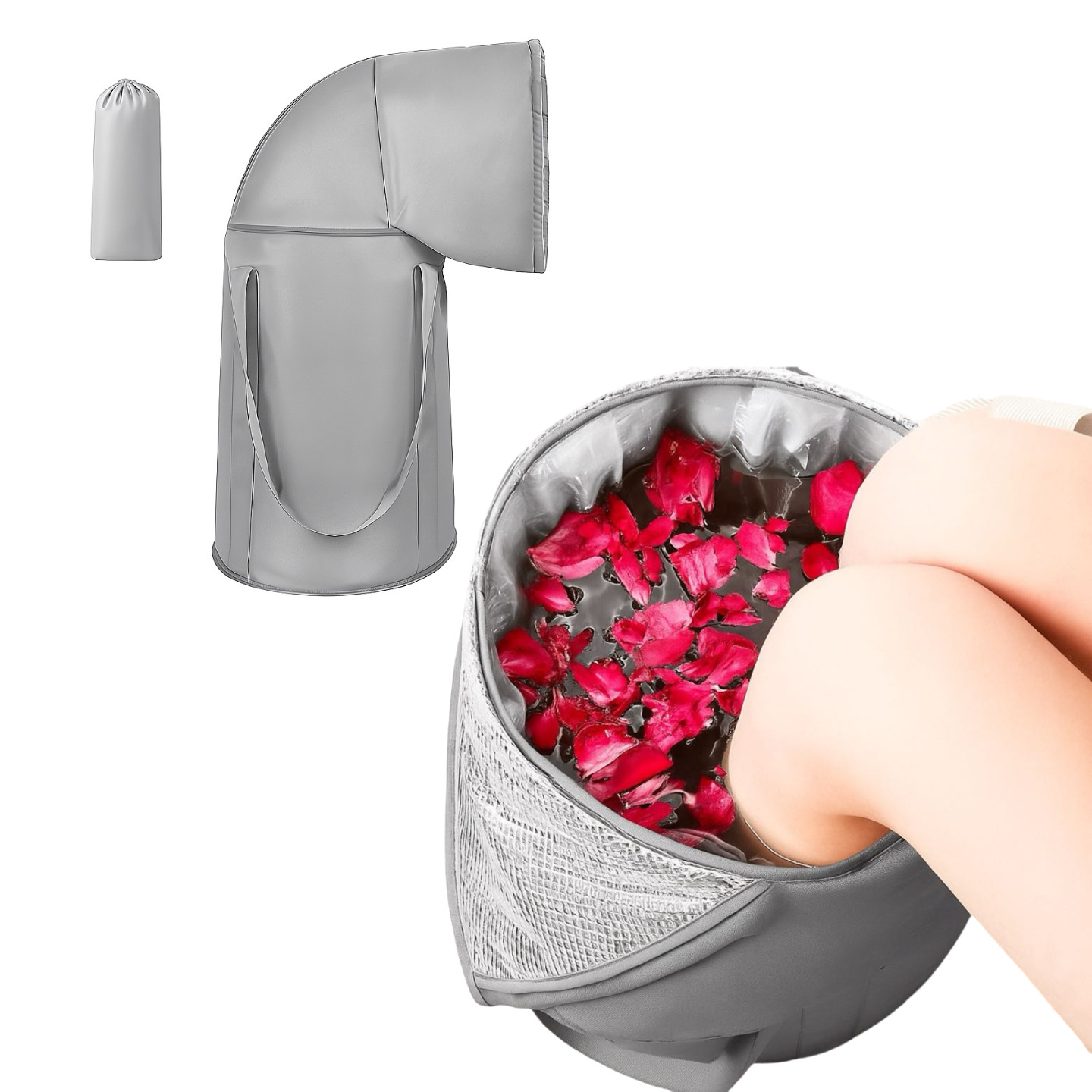 Collapsible Foot Soak Bucket w/ Pouch, Insulated Liner, Fits US 12 & Under, Gray