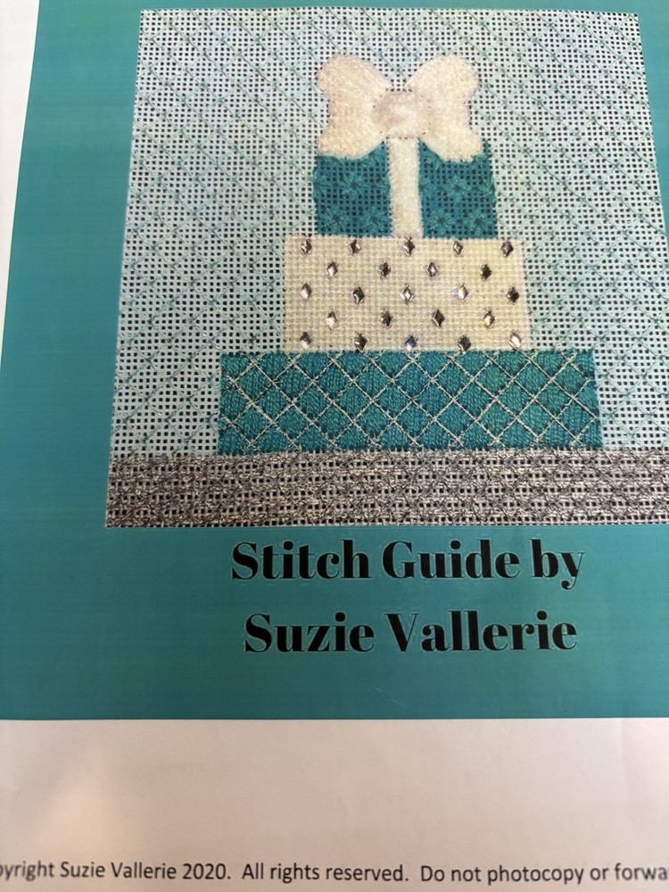 Suzie Vallerie Blue Stack Gift Boxes Handpainted Needlepoint Canvas with Threads