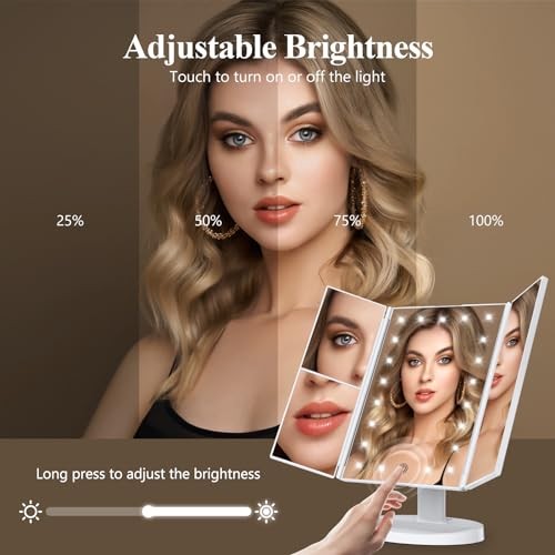 Makeup Mirror, Vanity Mirror with Lights, 2X/3X/10X Magnification, Touch White