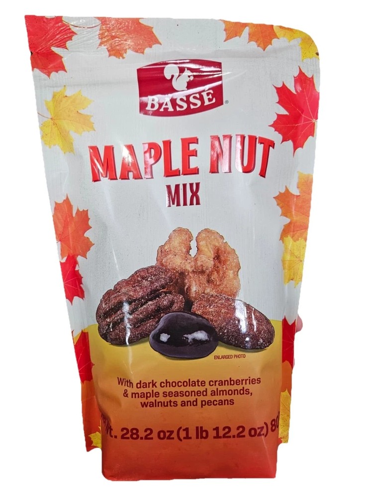 Basse Maple Nut Mix 28.2 Oz Dark Chocolate Cranberries, Almonds, Walnuts, Pecans